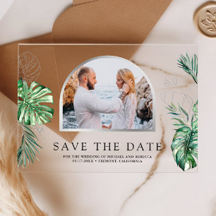 Invitations En Acrylique Photo de mariage Palmier Argent Tropical Enregistr