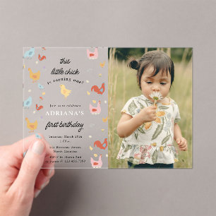 Invitations En Acrylique Photo de premier anniversaire de poulets mignons p