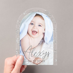 Invitations En Acrylique Photo d'hiver de Snowflake moderne