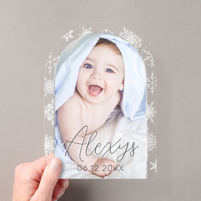 Invitations En Acrylique Photo d'hiver de Snowflake moderne (In situ (ordinateur de poche))