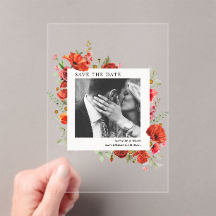 Invitations En Acrylique Photo Fiançailles Fleur sauvage Poppy Enregistrer 