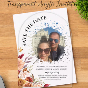 Invitations En Acrylique Photo Floral Automnal Enregistrer la date Clair