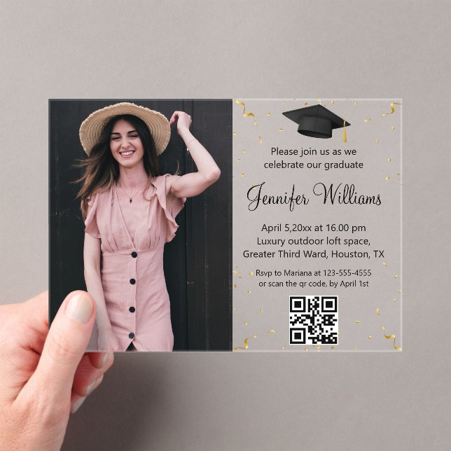 Invitations En Acrylique photo graduation party qr code rsvp or confetti (In situ (ordinateur de poche))