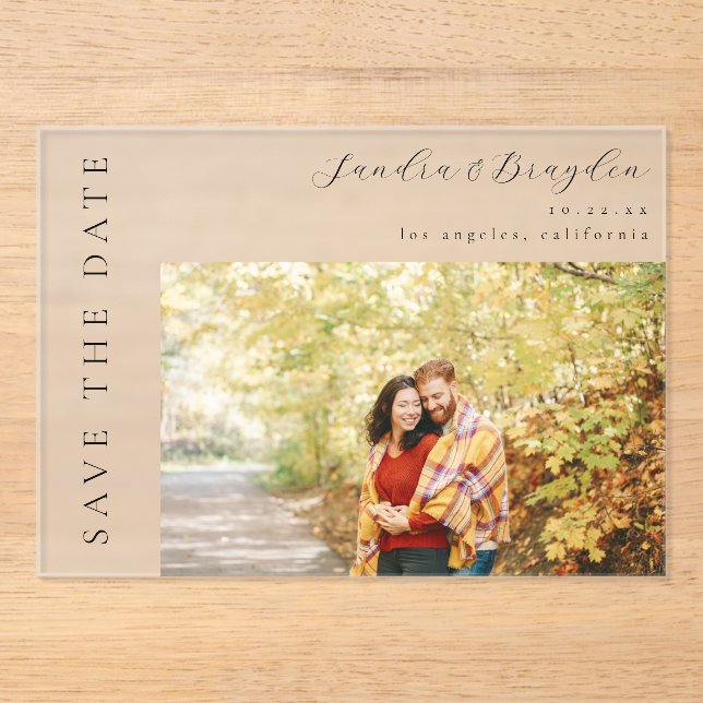 Invitations En Acrylique Photo H MOD Simple Enregistrer la date (Recto)