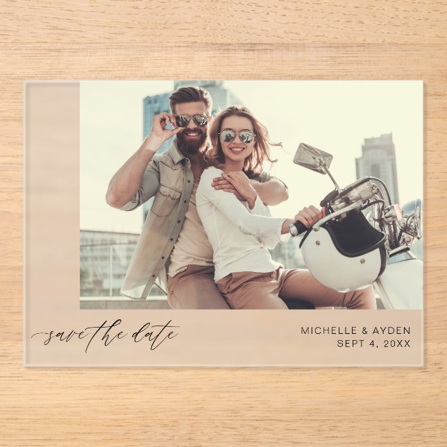 Invitations En Acrylique Photo H MOD Simple Enregistrer la date 1b (Recto)
