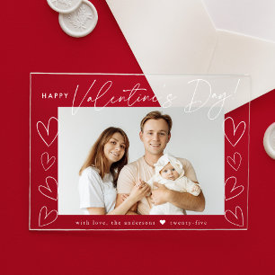 Invitations En Acrylique Photo Heureuse Sainte-Valentin de script blanc mod