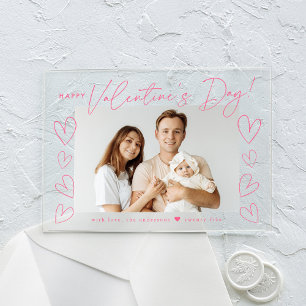 Invitations En Acrylique Photo Heureuse Sainte-Valentin de script rose mode