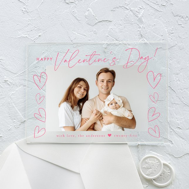 Invitations En Acrylique Photo Heureuse Sainte-Valentin de script rose mode (Créateur téléchargé)