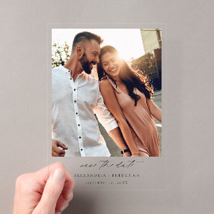 Invitations En Acrylique Photo instantané - Chic blanc long Save the Date
