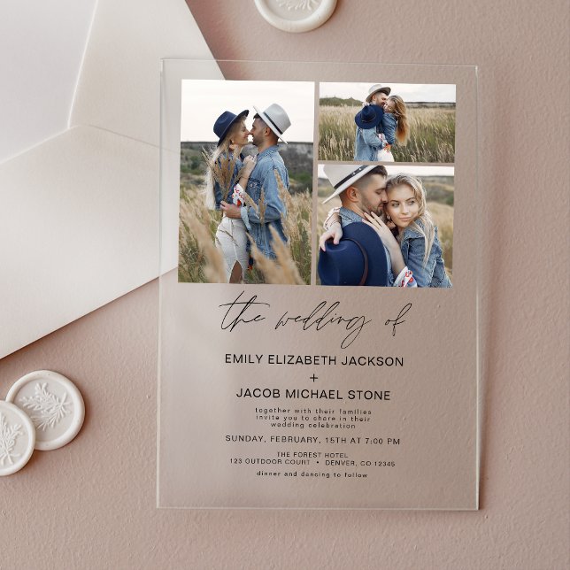 Invitations En Acrylique Photo minimaliste Élégant Mariage moderne 3 Photo (Créateur téléchargé)