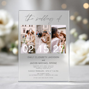 Invitations En Acrylique Photo minimaliste Gris Mariage 3 Photo