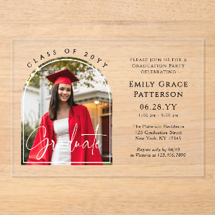 Invitations En Acrylique Photo Modern Arch Graduate Script Graduate Party