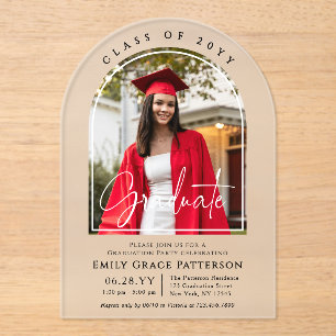 Invitations En Acrylique Photo Modern Arch Graduate Script Graduate Party