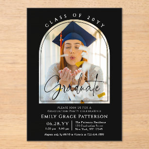 Invitations En Acrylique Photo Modern Arch Graduate Script Graduate Party