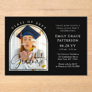 Invitations En Acrylique Photo Modern Arch Graduate Script Graduate Party