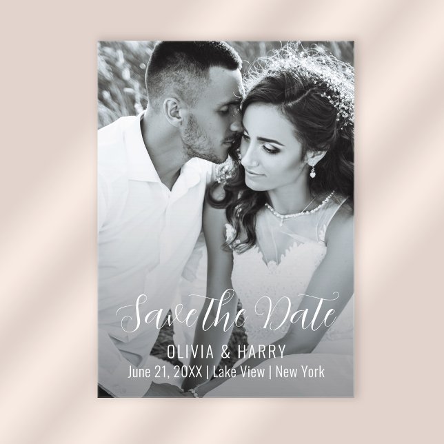 Invitations En Acrylique Photo Modern Elegant Script Enregistrer La Date (Stylishly Personalize with Your Custom Photo and Wedding Information.)