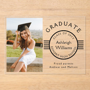 Invitations En Acrylique Photo Moderne Diplômé Bandes Noires Remise des Dip