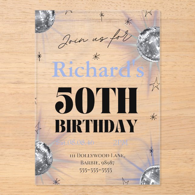 Invitations En Acrylique photo personnalisé 50 ans anniversaire sur mesure (Recto)