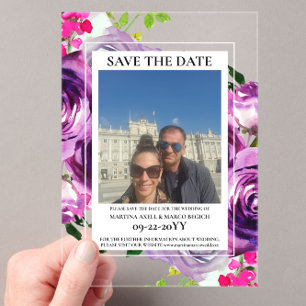 Invitations En Acrylique Photo Pink Floral Enregistrer la date