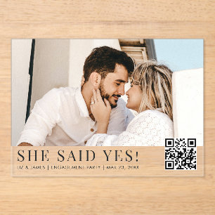 Invitations En Acrylique Photo QR Code Modern Engagement Party