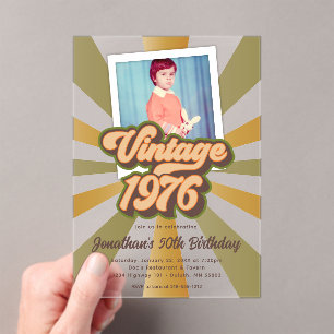 Invitations En Acrylique Photo vintage de 50e anniversaire 1975 