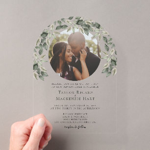 Invitations En Acrylique Photo Wedding Personalized Modern Leaf Frame