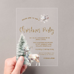 Invitations En Acrylique Pin Sylvestre, Renne, Flocon de neige Noël noir
