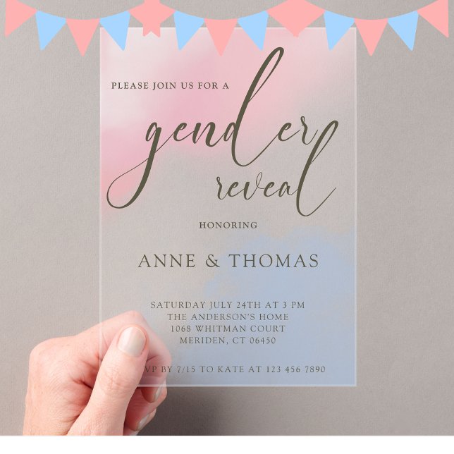 Invitations En Acrylique Pink Blue Pastel Fête de la Révélation de genre (Créateur téléchargé)