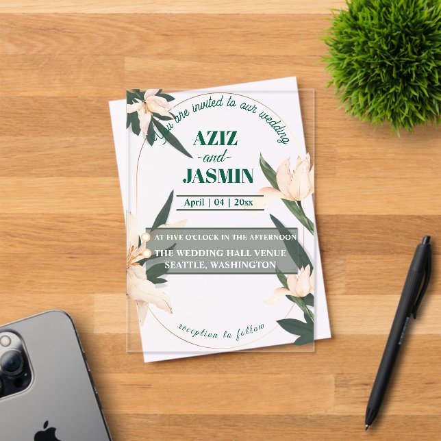 Invitations En Acrylique Pink blush floral Circle (Insitu (Carte d'invitation))