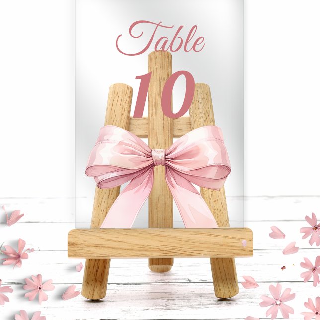 Invitations En Acrylique Pink bow acrylic table number sign (Créateur téléchargé)