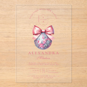 Invitations En Acrylique Pink Bow Disco Ball Party