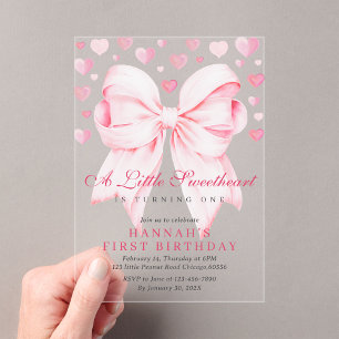 Invitations En Acrylique Pink Bow Un Peu Chéri Premier Anniversaire
