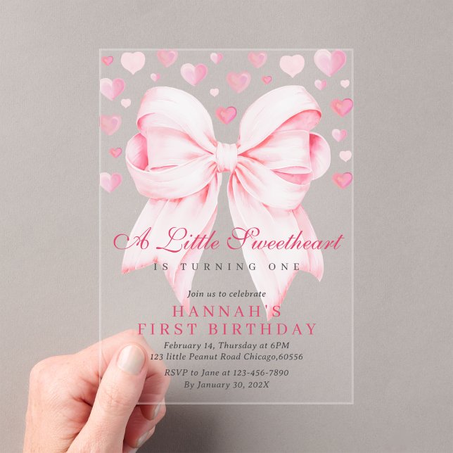 Invitations En Acrylique Pink Bow Un Peu Chéri Premier Anniversaire (Créateur téléchargé)