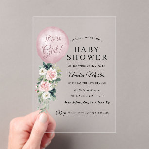 Invitations En Acrylique Pink C'est un Baby shower à ballons pour filles