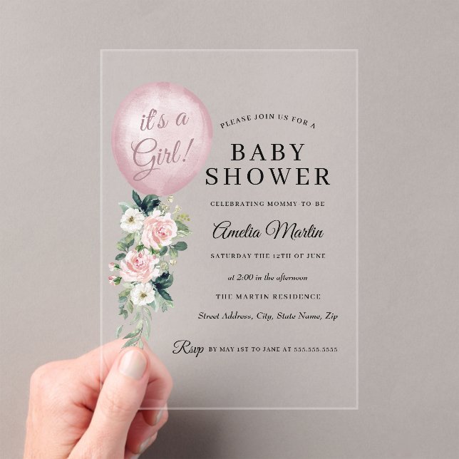 Invitations En Acrylique Pink C'est un Baby shower à ballons pour filles (In situ (ordinateur de poche))