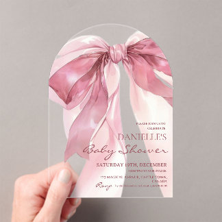 Invitations En Acrylique Pink Coquette Bow Baby Girl Shower