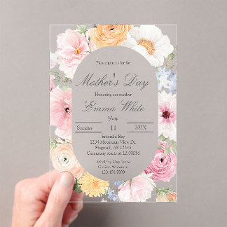 Invitations En Acrylique Pink floral Mother's Day 