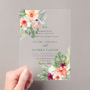 Invitations En Acrylique PixDezines Fleurs de Paradis Tropical Feuillage