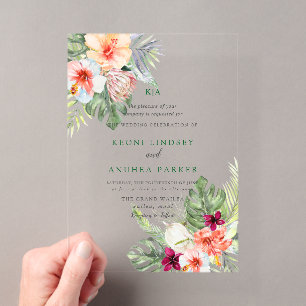 Invitations En Acrylique PixDezines Fleurs et feuillage du paradis tropical
