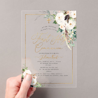 Invitations En Acrylique PixDezines H2 Blush Roses First Holy Communion