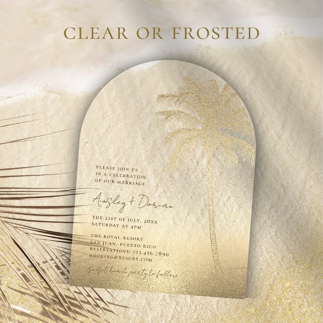 Invitations En Acrylique Plage Mariage Or Sable Palm Arch Arch Boho (Créateur téléchargé)