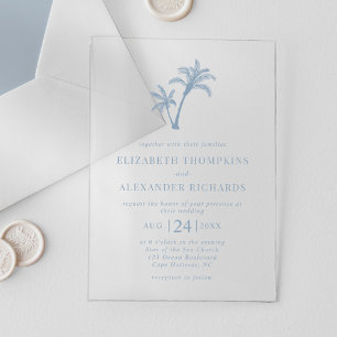 Invitations En Acrylique Plage tropicale Palm Tree Dusty Blue Mariage