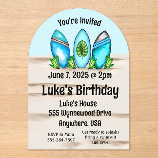 Invitations En Acrylique Planches de surf rétro