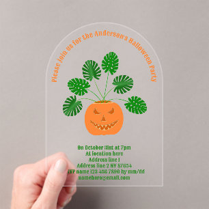 Invitations En Acrylique Plante Halloween Monstera en Citrouille personnali