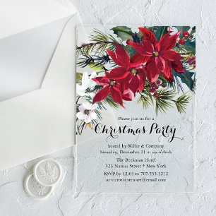 Invitations En Acrylique Poinsettia Fête Florale Fête de Noël Société