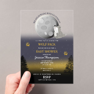 Invitations En Acrylique Portée de loups mignons sous la lune des bois Fête