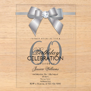 Invitations En Acrylique Posh Gem Bow & Ruban 60e Anniversaire