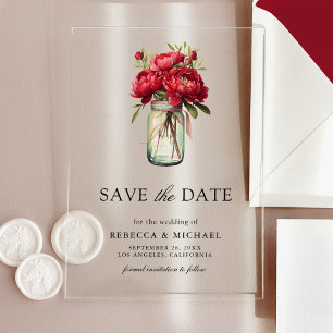 Invitations En Acrylique Pot de fleurs à l'oeillet rouge pour mariage, "Gar