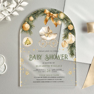 Invitations En Acrylique Poussette Bohème Rustique Noël Bébé Hiver