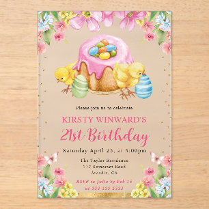 Invitations En Acrylique Poussins de Pâques à l'aquarelle Anniversaire 21 P